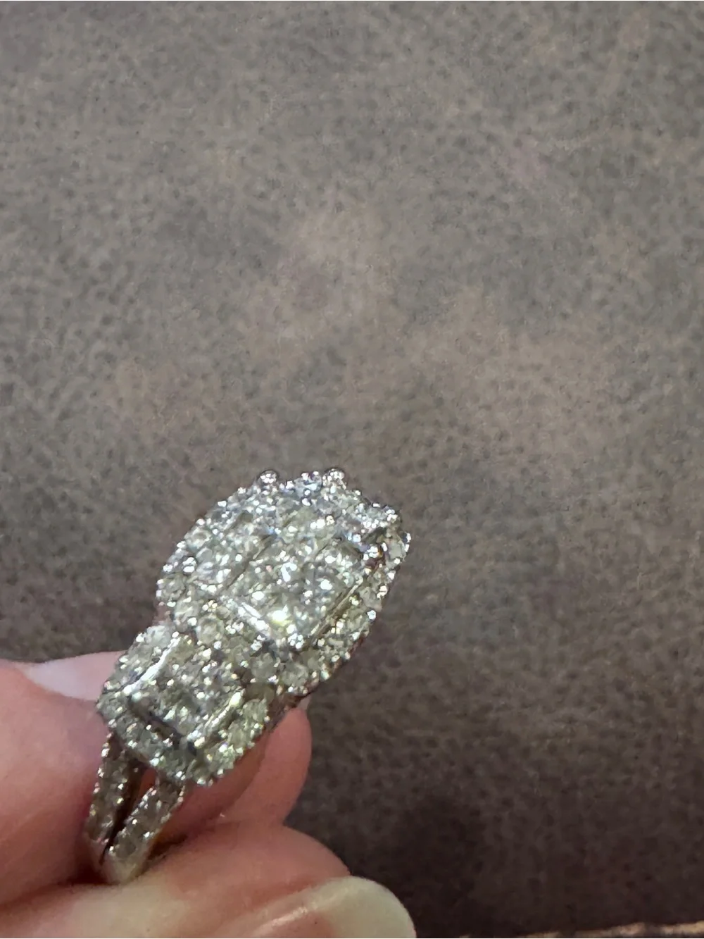 10K White Gold Natural Diamond Princess Cluster Halo Engagement - Picture 6 of 16